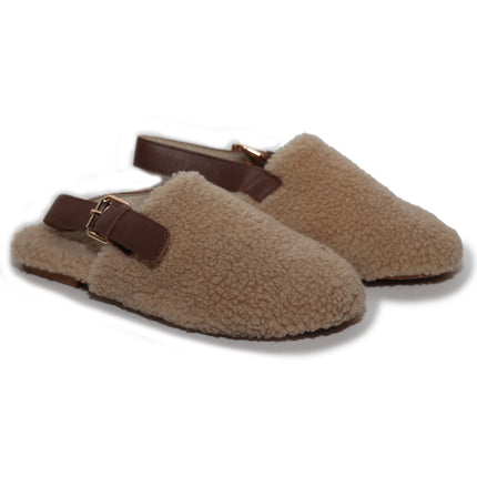 Slides/103 - Beige Shearling Mules