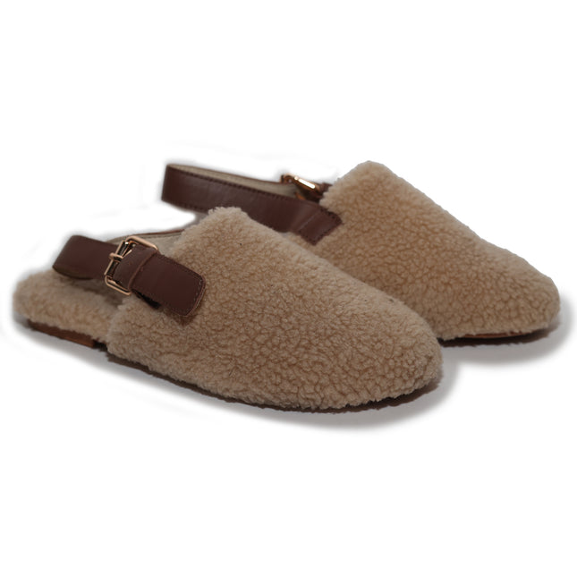 Slides/103 - Beige Shearling Mules