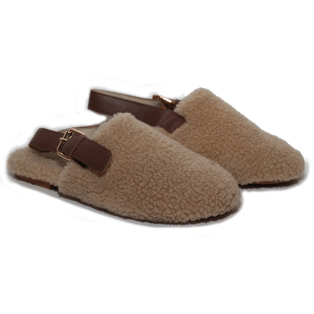 Slides/103 - Beige Shearling Mules