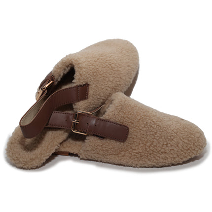 Slides/103 - Beige Shearling Mules