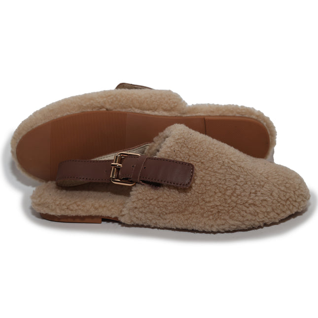 Slides/103 - Beige Shearling Mules
