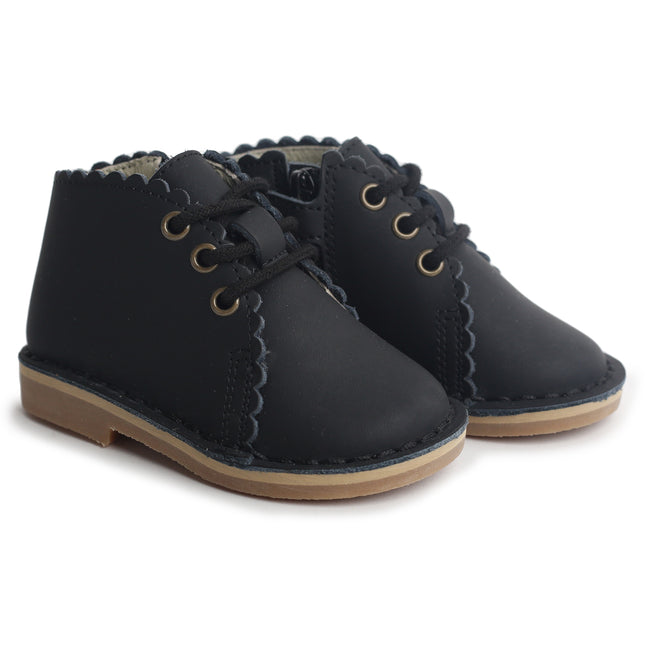 104 - Black Nubuk Scalloped Lace Shoe