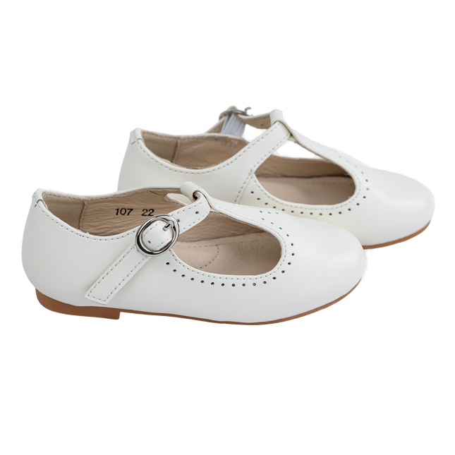 S107 - Ivory Leather T-Strap