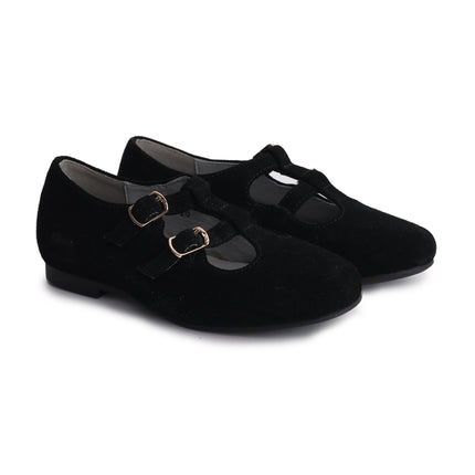 W108 - Black Velvet Double Strap Mary Jane