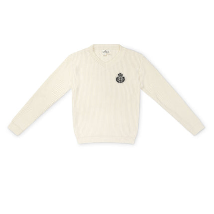 B24- Boys Off White Knit V-Neck Sweater