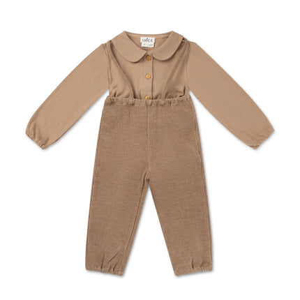 C30- Sand Cord Romper and Knit Onesie, with Ruffled Collar for Girls