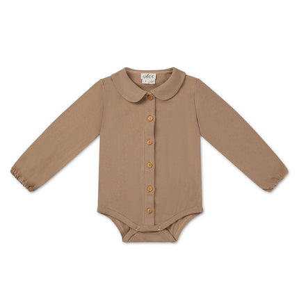 C30- Sand Cord Romper and Knit Onesie, with Ruffled Collar for Girls