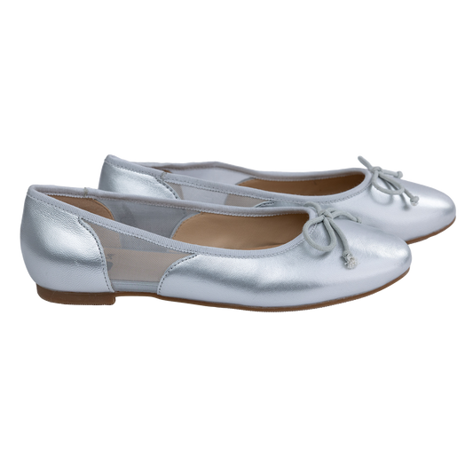 208 - Silver Leather Flats