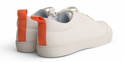 218 - White Leather Orange-Tab Mock Laced Sneakers