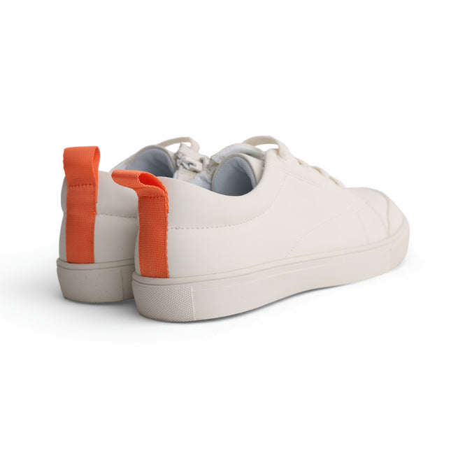 218 - White Leather Orange-Tab Mock Laced Sneakers
