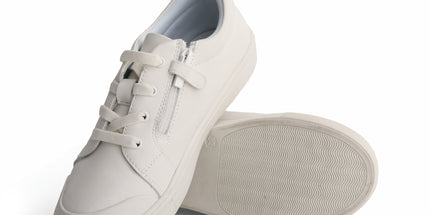 218 - White Leather Orange-Tab Mock Laced Sneakers