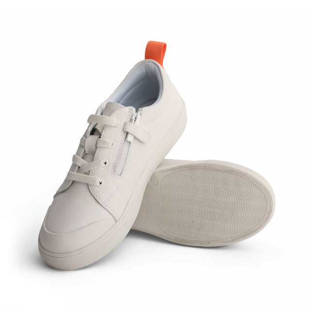 218 - White Leather Orange-Tab Mock Laced Sneakers