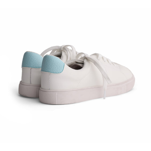 220 - White Leather Light Blue-Back Laced Sneaker