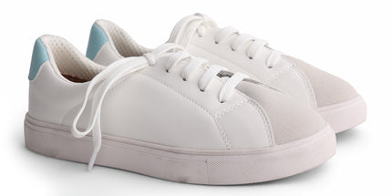 220 - White Leather Light Blue-Back Laced Sneaker
