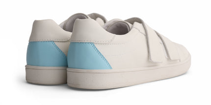 221 - White Leather Light Blue-Back Double Strap Sneaker