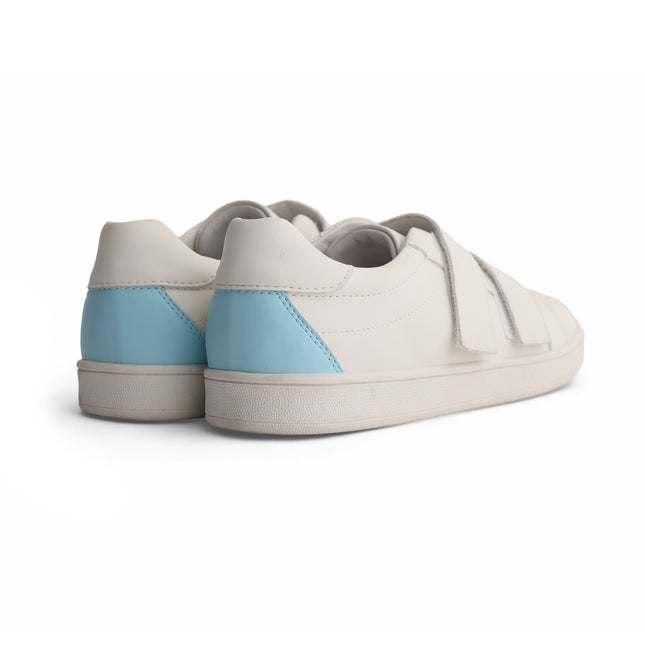 221 - White Leather Light Blue-Back Double Strap Sneaker