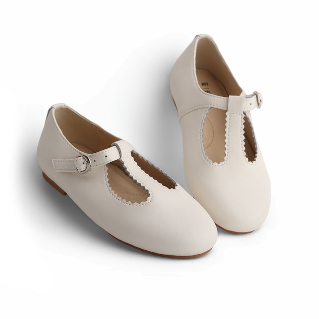 303 - Ivory Leather T-Strap