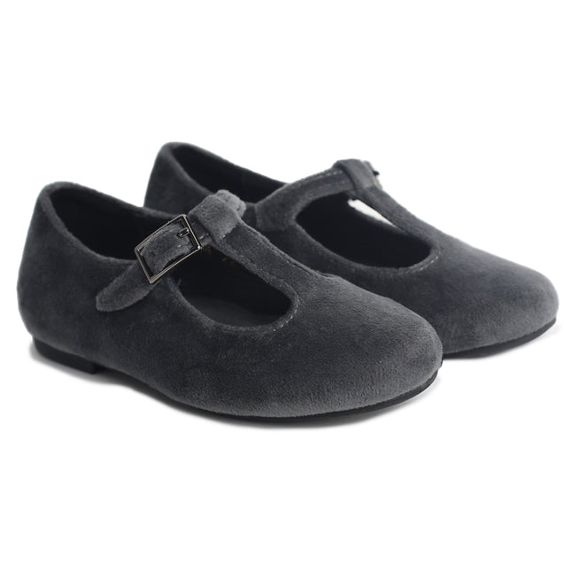 304 - Grey Velvet T-Strap