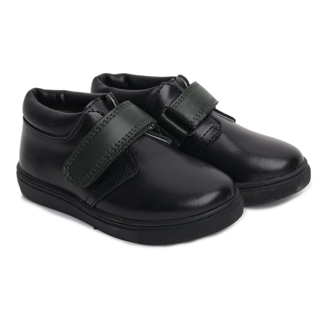 W306 - Black Leather Sneaker W/ Green Velcro