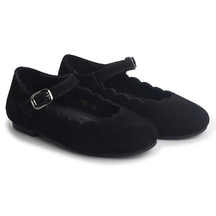 308 - Black Suede Scalloped Mary Jane