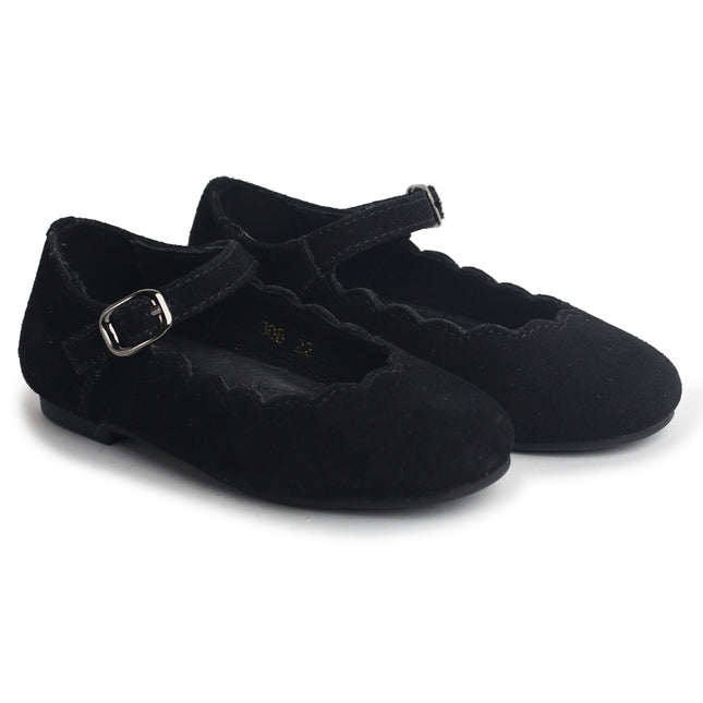 308 - Black Suede Scalloped Mary Jane