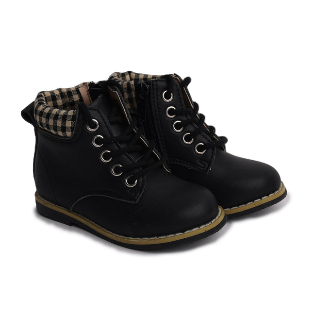 W310 - Black Leather Laced Bootie