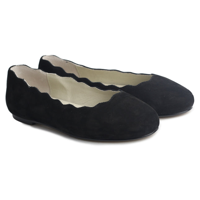 408 - Black Suede Scalloped Flats