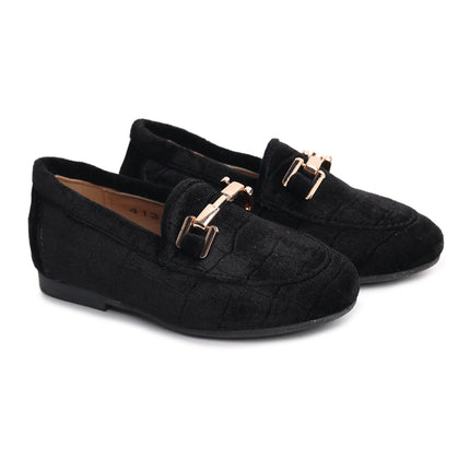 W413 - Black Velvet Buckle Loafer