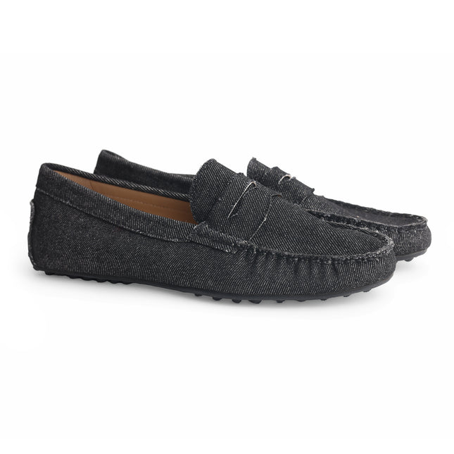 504 - Black Denim Leather Loafer
