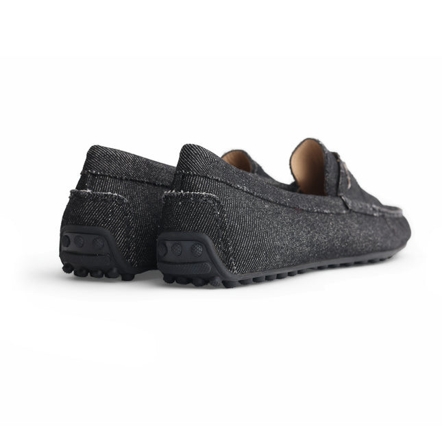 504 - Black Denim Leather Loafer