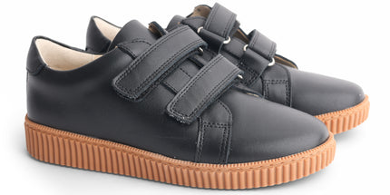 603 - Black Leather Double-strap Sneaker