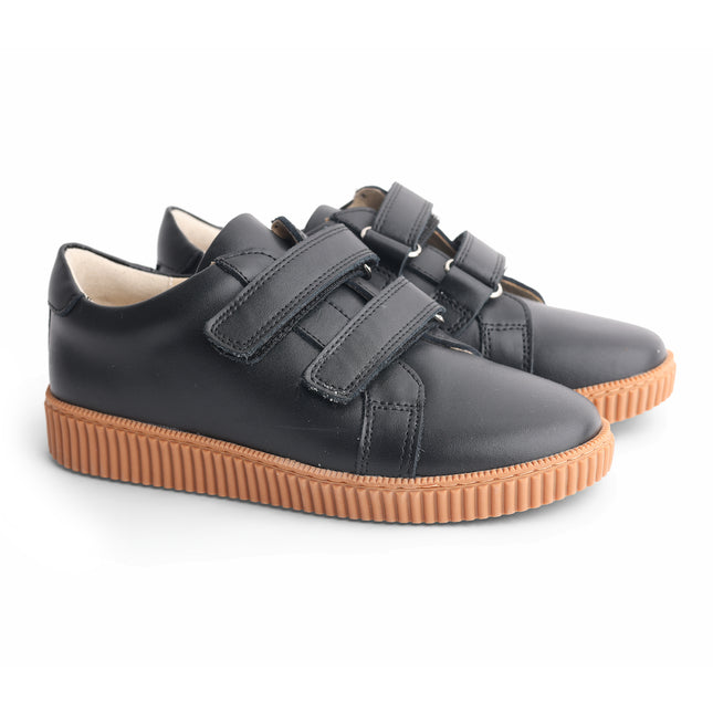 603 - Black Leather Double-strap Sneaker