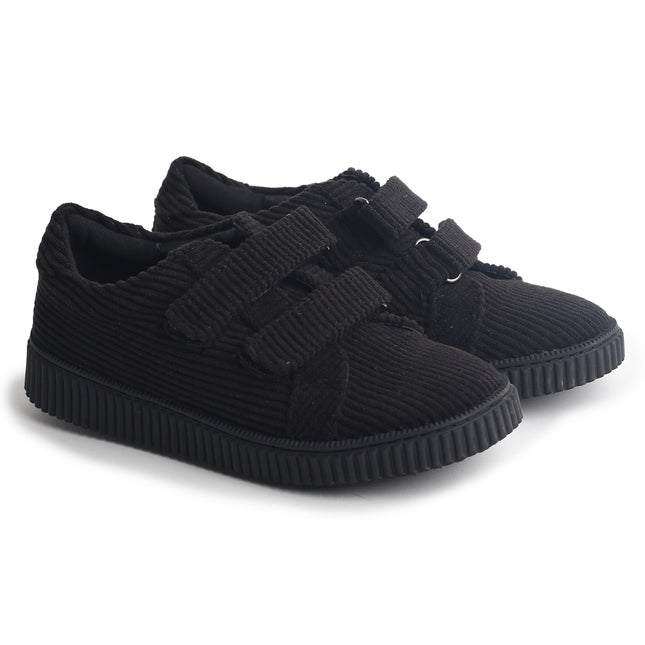 606 - Black Corduroy Velcro Shoe