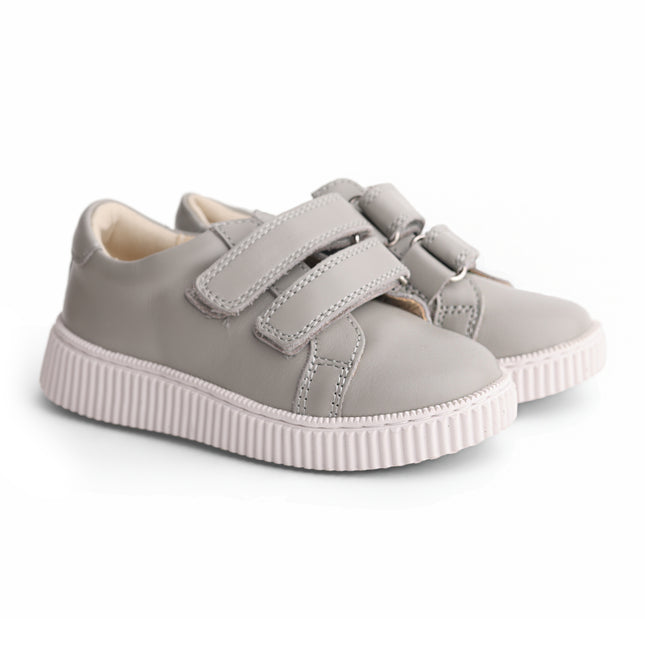 606 - Grey Leather Double-Strap Sneaker