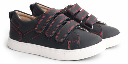 609 - Black Leather Triple-Strap Sneaker