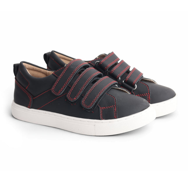 609 - Black Leather Triple-Strap Sneaker
