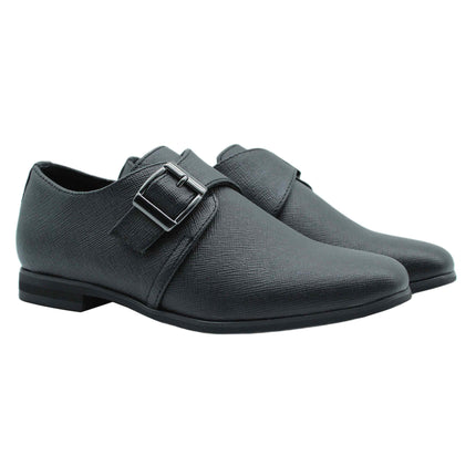 707 - Black Leather Buckle Shoe