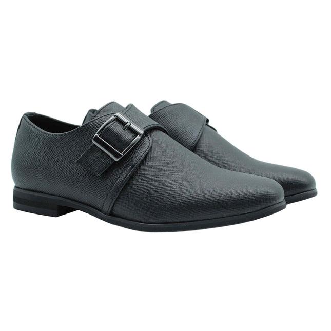 707 - Black Leather Buckle Shoe