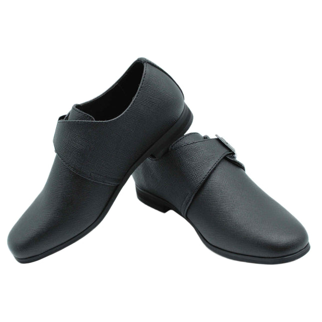 707 - Black Leather Buckle Shoe
