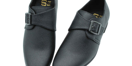 707 - Black Leather Buckle Shoe