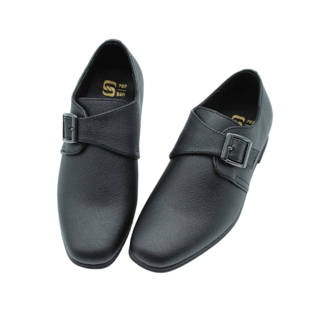 707 - Black Leather Buckle Shoe