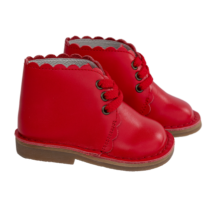 S802- Red Leather Scalloped Lace Shoe