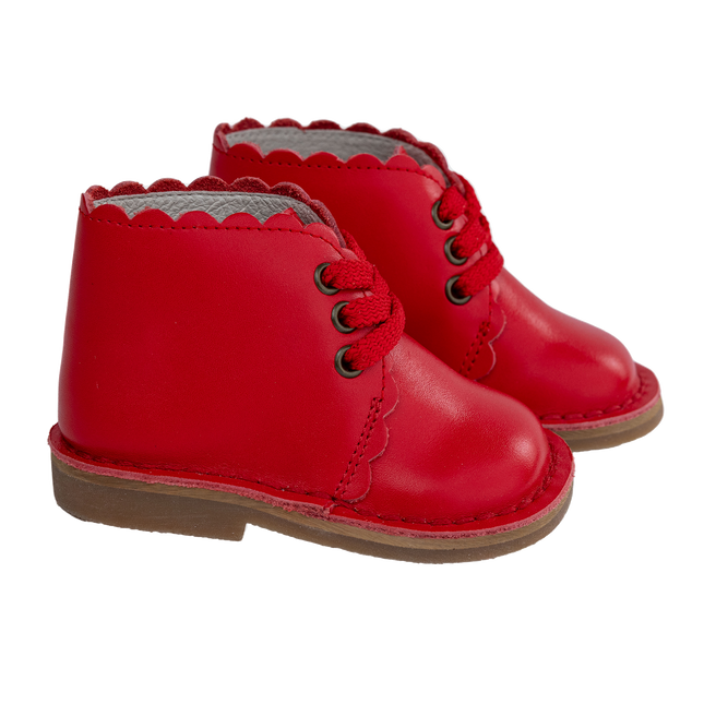 S802- Red Leather Scalloped Lace Shoe