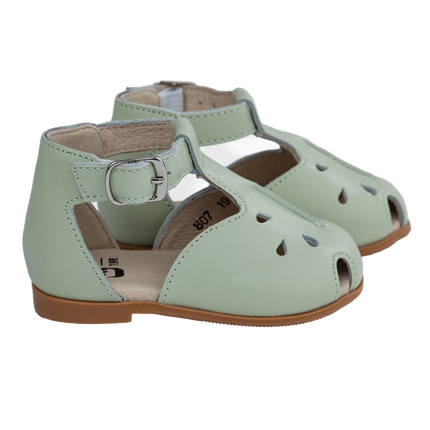 S807- Mint Green Leather T-Strap