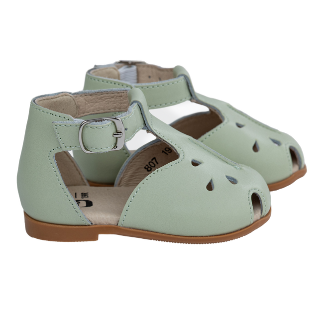 S807- Mint Green Leather T-Strap