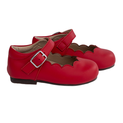 S811- Red Leather Scalloped Mary Jane