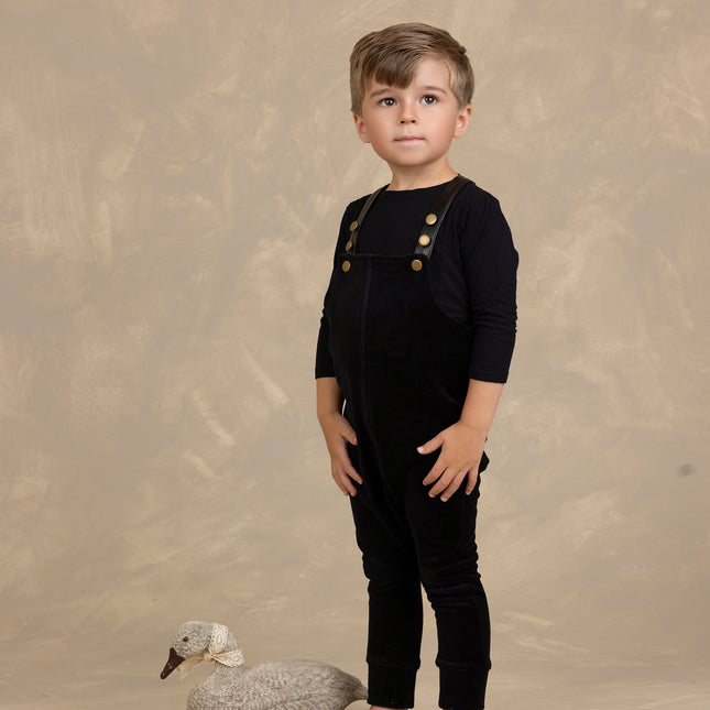 F22- Black Baby Romper with Leather Adjustable Straps