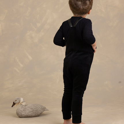 F22- Black Baby Romper with Leather Adjustable Straps