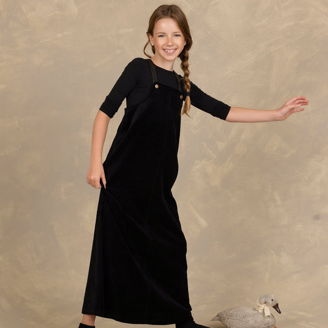 F30- Black Maxi Jumper with Leather Adjustable Straps