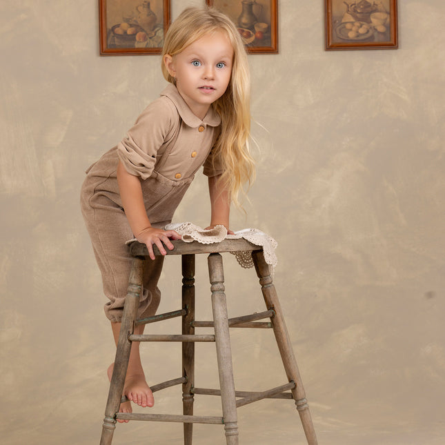 C30- Sand Cord Romper and Knit Onesie, with Ruffled Collar for Girls